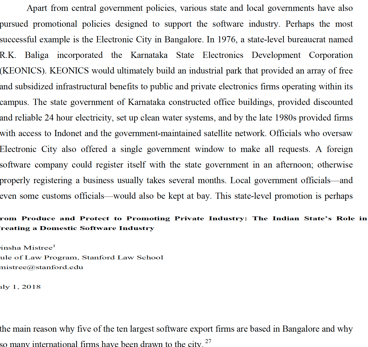 Article by Prof. Dinsha Mistree on Karnataka's software industry