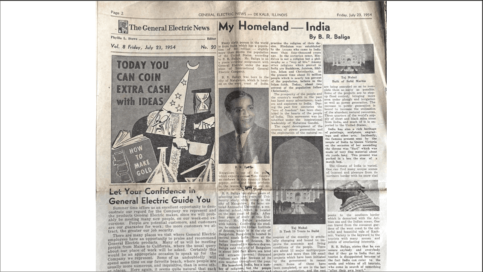General Electric News article featuring R.K. Baliga