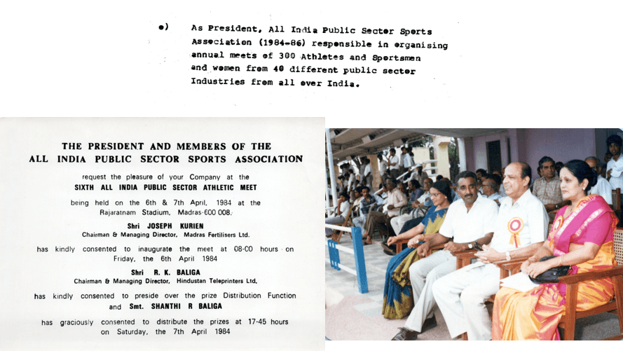R.K. Baliga at an All India Public Sector Sports Association event